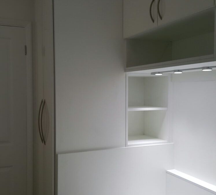 White Cabin Bed With Storage Including Wardrobe, Open Shelf Unit, Bridging Units And Desk