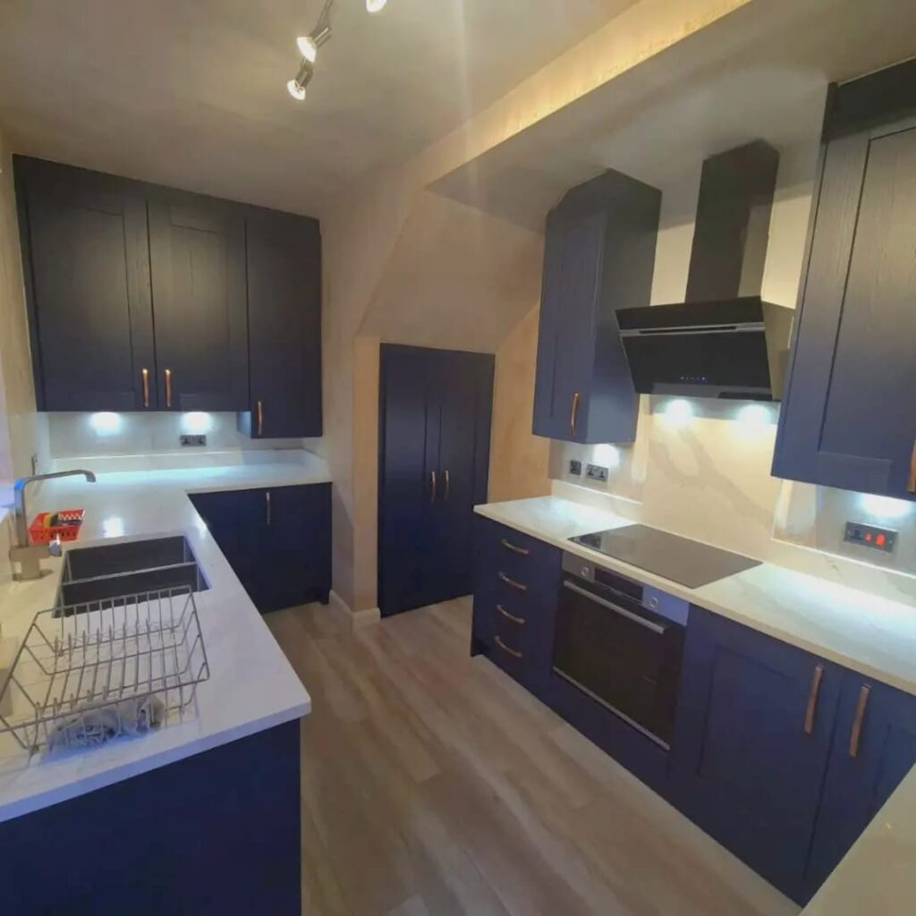 custom built kitchen units - blue