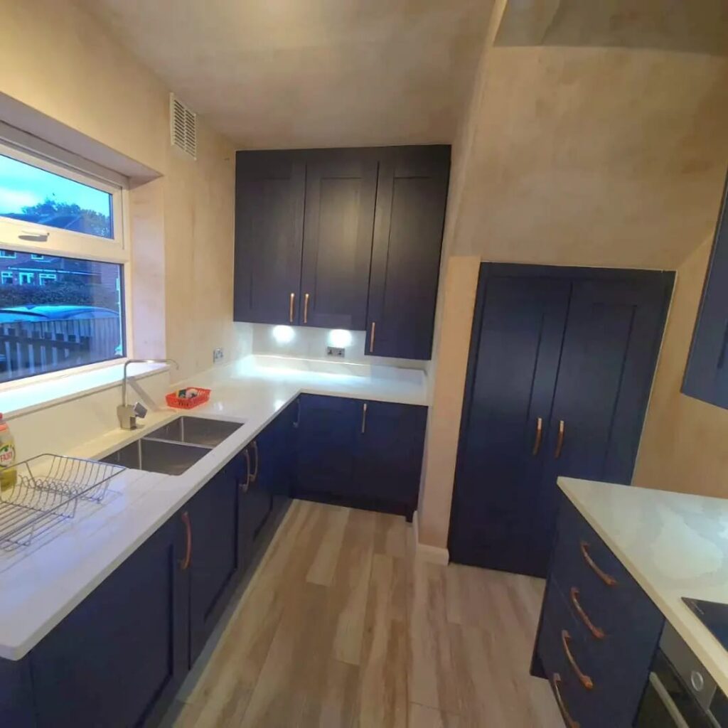 fitted kitchens based in Warrington - blue kitchen units