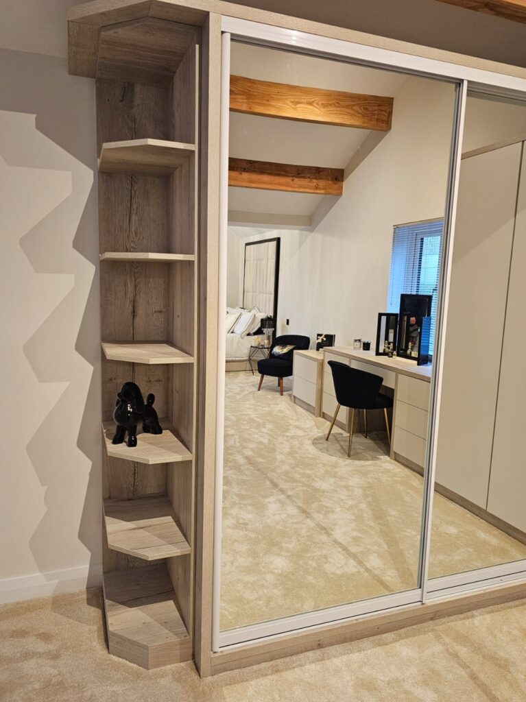 mirrored wardrobes with side shelfing